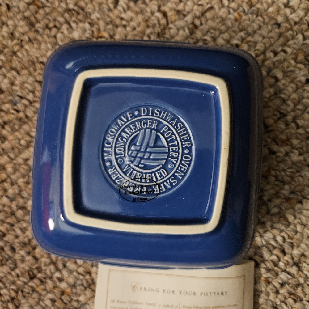 Longaberger Pottery Woven Traditions Soft Square Small Bowl Cornflower - Picture 8 of 8